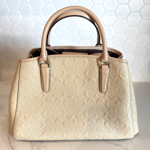 NWOT Coach Signature Platinum Patent Leather Small Margot Embossed Satchel - Picture 5 of 15